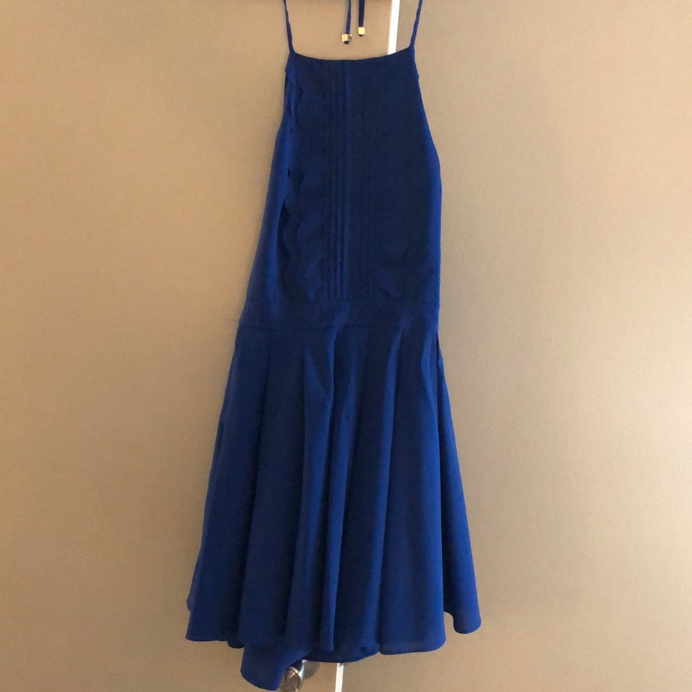 Royal blue halter dress with open back